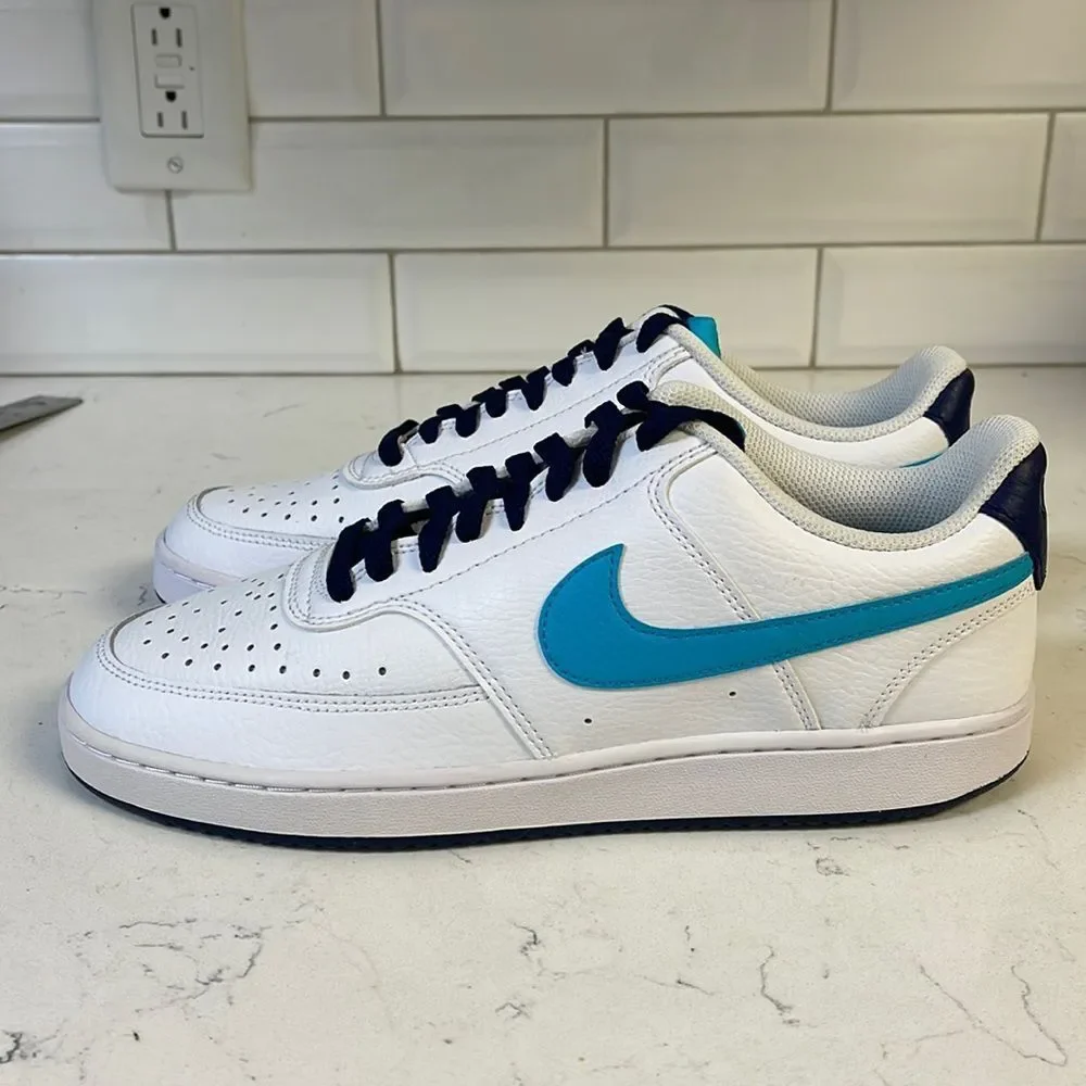 Men's Nike Court Vision Lo White/Turquoise Blue-Blue Void (DM1187 100) Sz 8.5